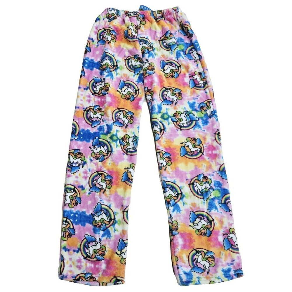 Girl Pajama Pants Sleepwear Plush Fleece Sleep Fuzzy PJ, Rainbow Unicorns, Small